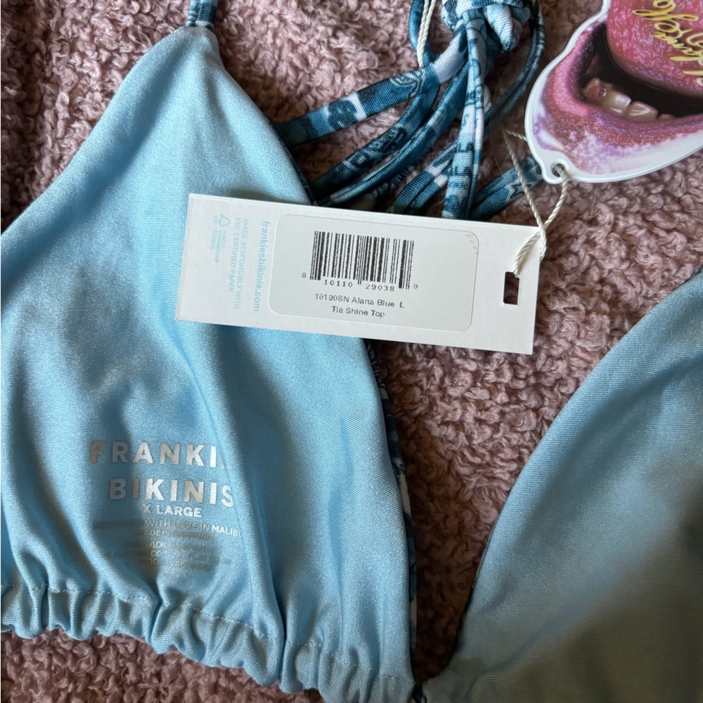 Frankies Bikinis Tia Shine Triangle Bikini Top in Alana Blue - Picture 4 of 5